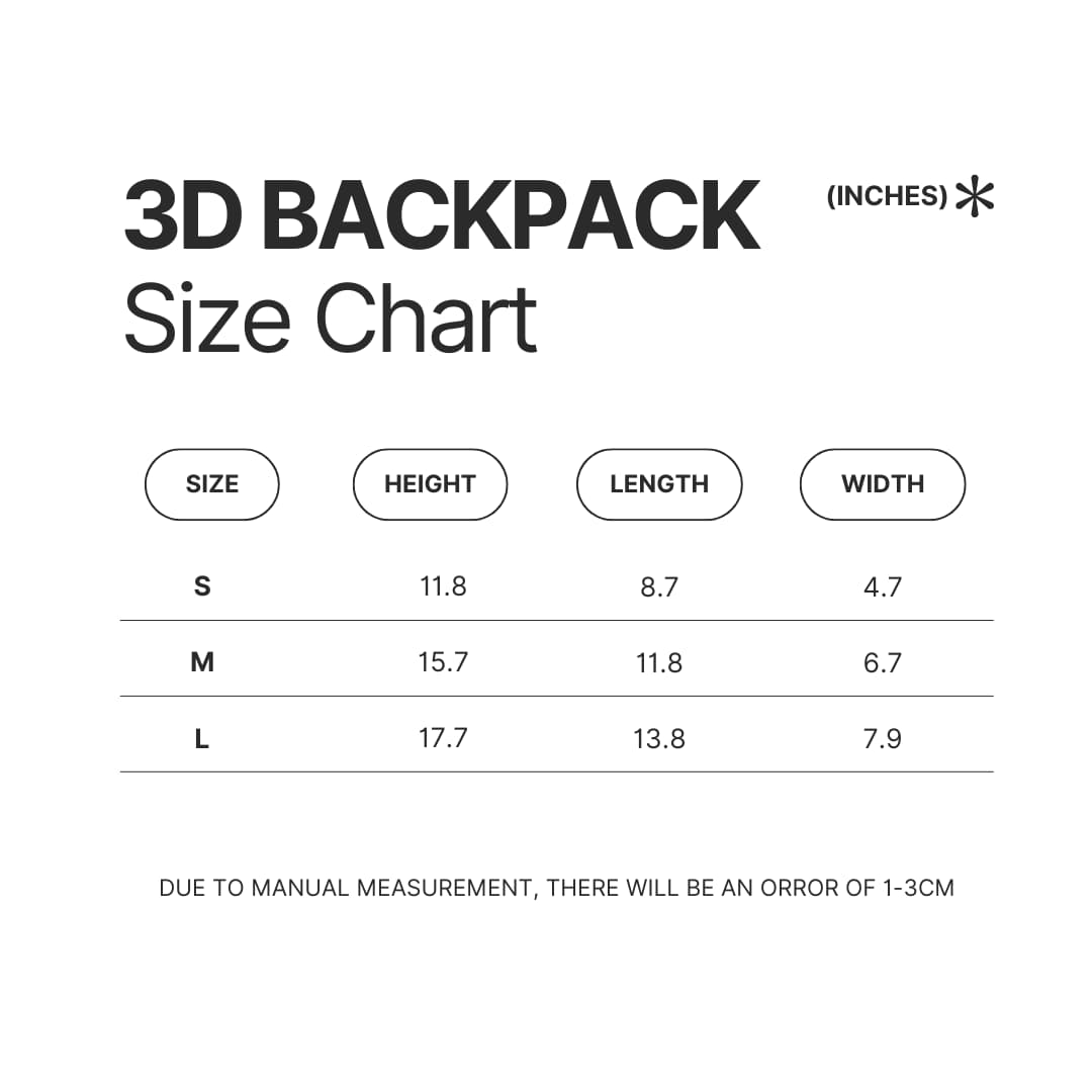 3D Backpack Size Chart - Yorkshire Terrier Gifts UK