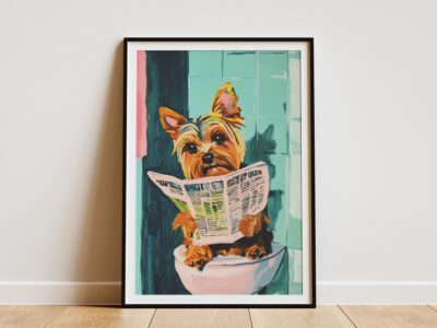 Yorkshire Terrier Newspaper Reading Toilet Bathroom Wall Art