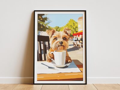 Yorkshire Terrier Drinking Coffee Lover Puppy Wall Art