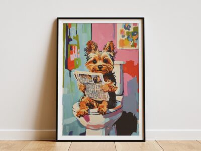Yorkshire Terrier Puppy Toilet Reading Newspaper Wall Art