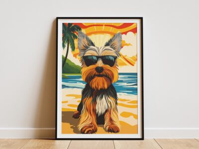 Yorkshire Terrier Hawaiian Travel Retro Beach Wall Art